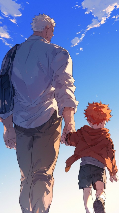 Anime Father Walking hand in Hand with Son Daughter Aesthetic (103)