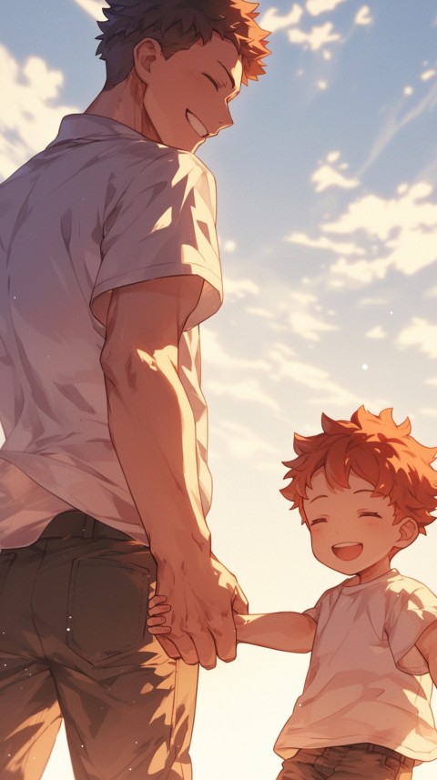 Anime Father Walking hand in Hand with Son Daughter Aesthetic (123)