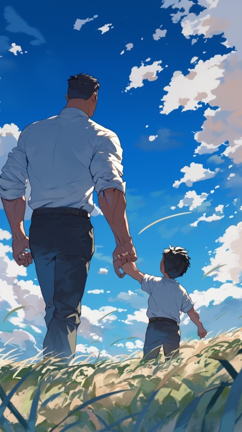 Anime Father Walking hand in Hand with Son Daughter Aesthetic (150)