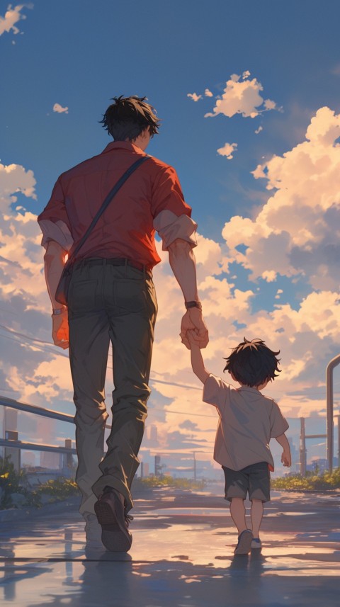 Anime Father Walking hand in Hand with Son Daughter Aesthetic (149)