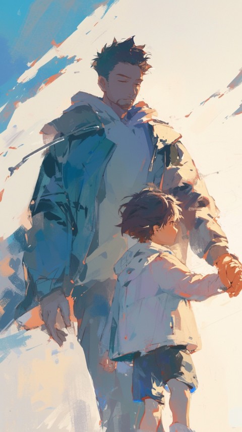 Anime Father Walking hand in Hand with Son Daughter Aesthetic (107)