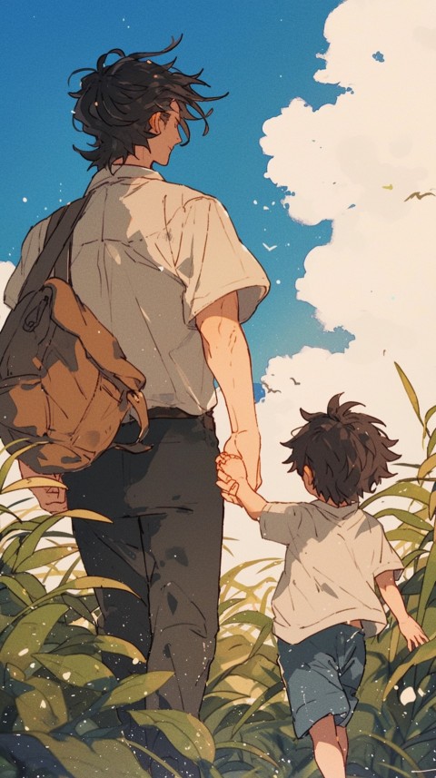 Anime Father Walking hand in Hand with Son Daughter Aesthetic (132)