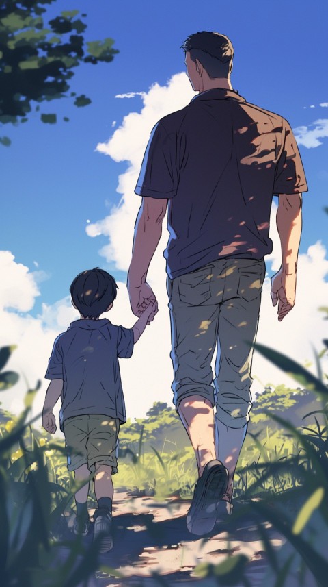 Anime Father Walking hand in Hand with Son Daughter Aesthetic (142)