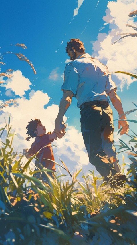 Anime Father Walking hand in Hand with Son Daughter Aesthetic (130)