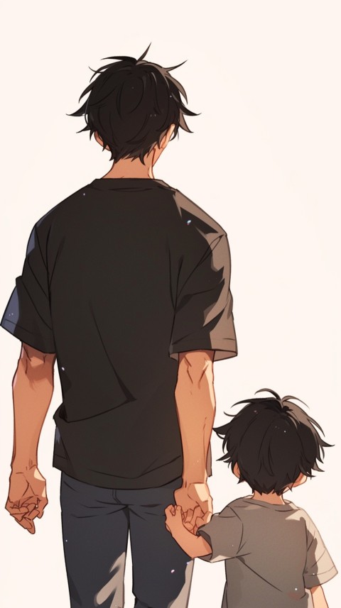 Anime Father Walking hand in Hand with Son Daughter Aesthetic (172)