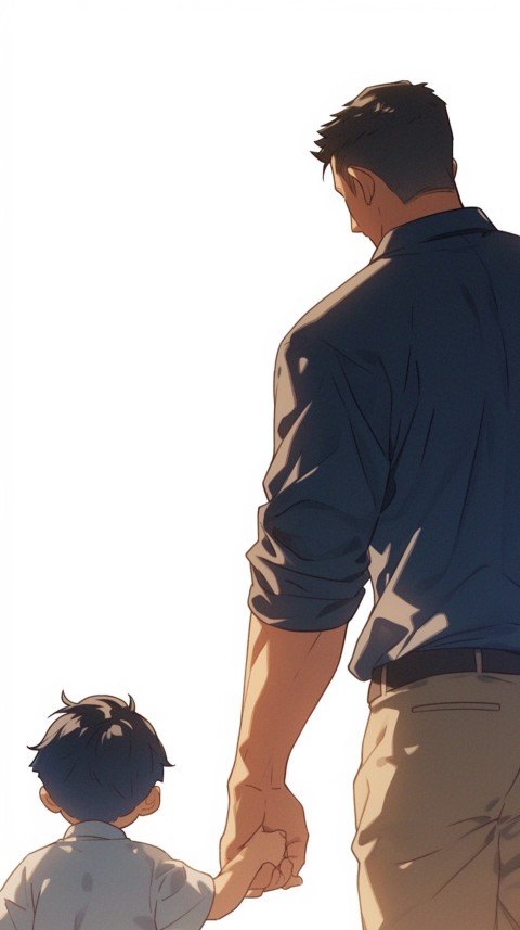 Anime Father Walking hand in Hand with Son Daughter Aesthetic (176)