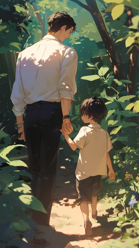 Anime Father Walking hand in Hand with Son Daughter Aesthetic (195)