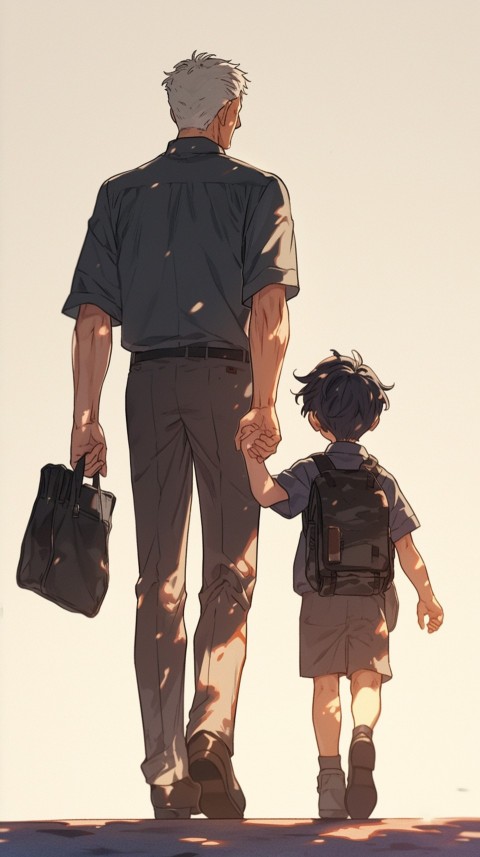 Anime Father Walking hand in Hand with Son Daughter Aesthetic (199)