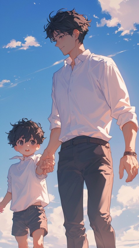 Anime Father Walking hand in Hand with Son Daughter Aesthetic (187)