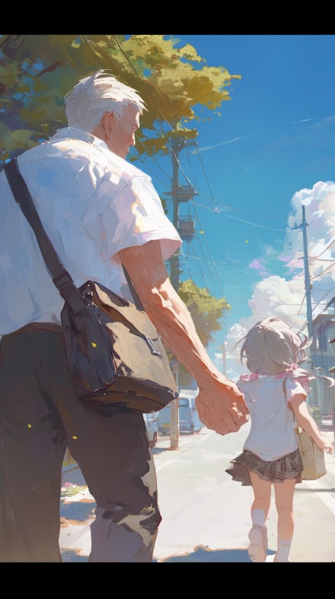 Anime Father Walking hand in Hand with Son Daughter Aesthetic (157)