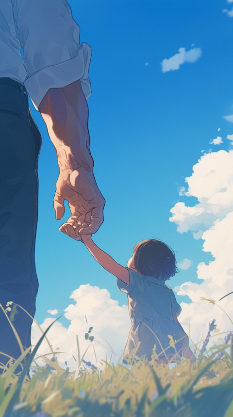 Anime Father Walking hand in Hand with Son Daughter Aesthetic (158)