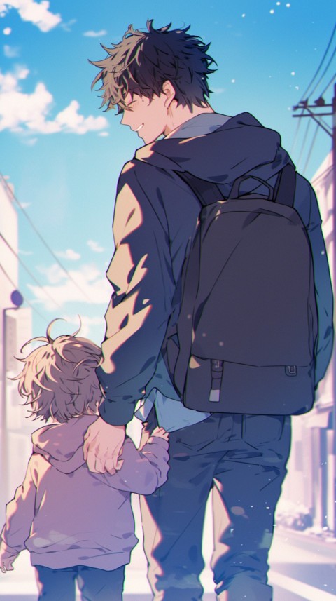 Anime Father Walking hand in Hand with Son Daughter Aesthetic (179)