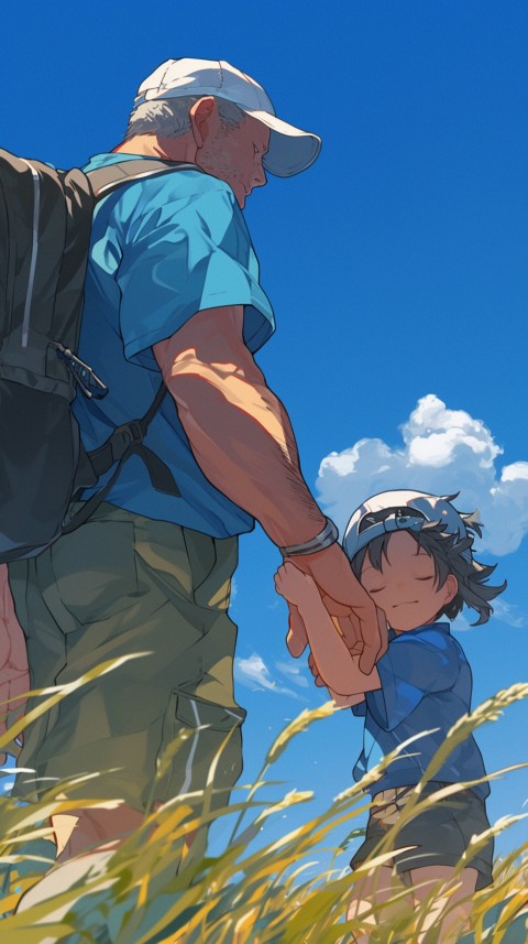 Anime Father Walking hand in Hand with Son Daughter Aesthetic (165)