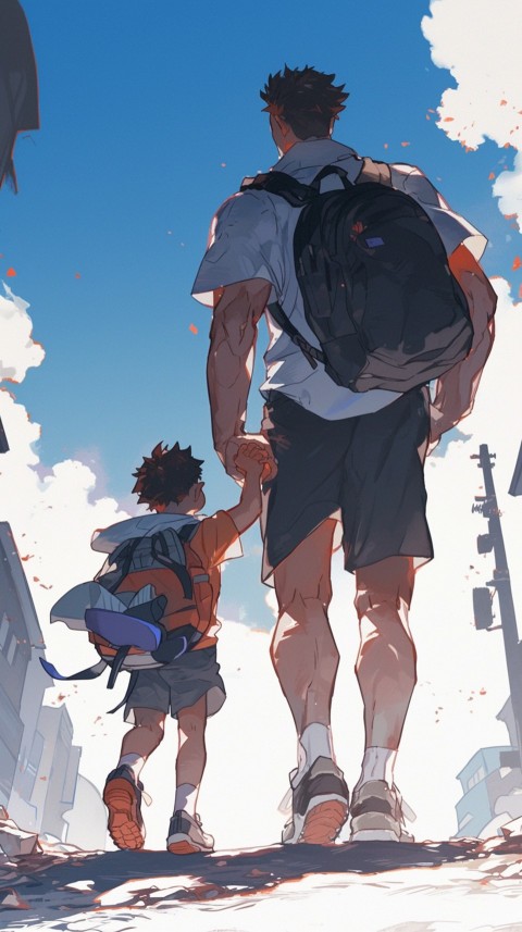 Anime Father Walking hand in Hand with Son Daughter Aesthetic (194)