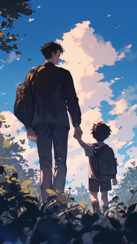 Anime Father Walking hand in Hand with Son Daughter Aesthetic (183)