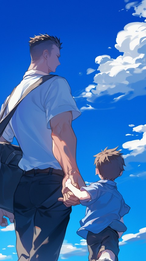 Anime Father Walking hand in Hand with Son Daughter Aesthetic (159)