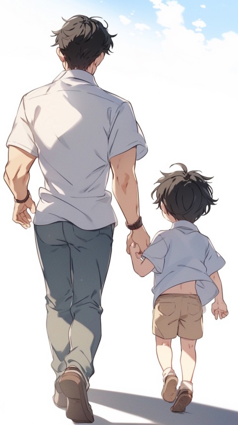 Anime Father Walking hand in Hand with Son Daughter Aesthetic (234)