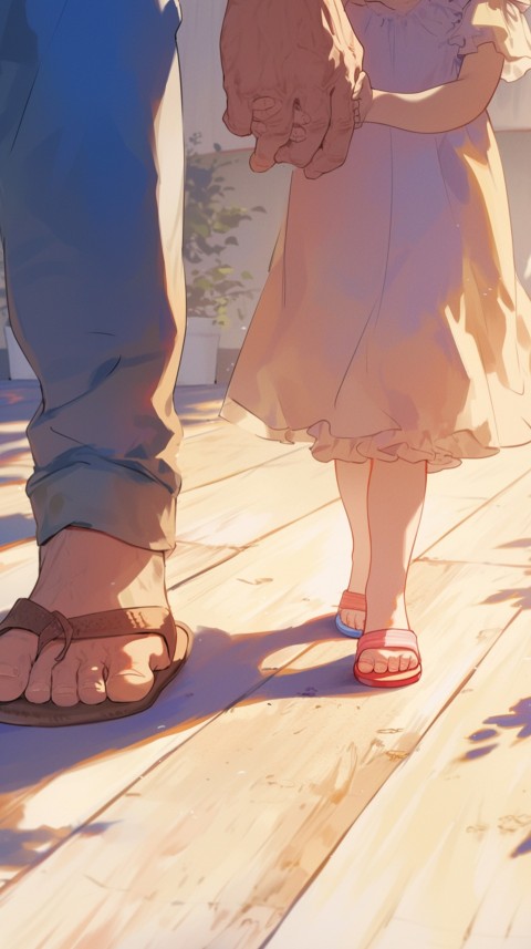 Anime Father Walking hand in Hand with Son Daughter Aesthetic (214)