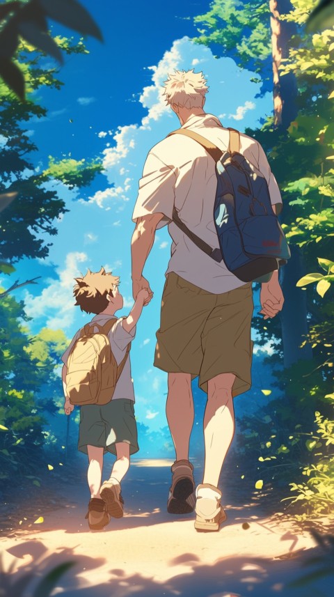 Anime Father Walking hand in Hand with Son Daughter Aesthetic (202)