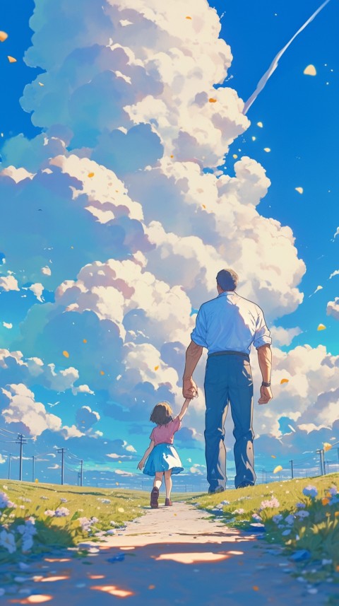 Anime Father Walking hand in Hand with Son Daughter Aesthetic (248)