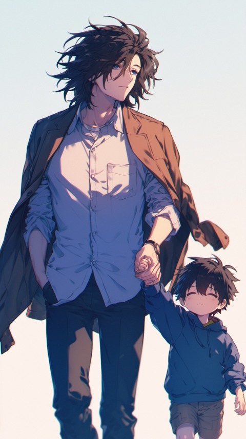 Anime Father Walking hand in Hand with Son Daughter Aesthetic (219)