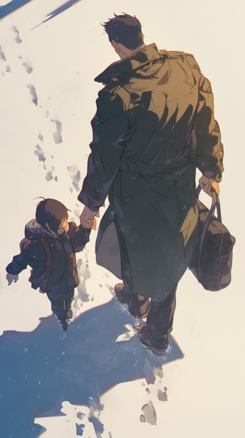 Anime Father Walking hand in Hand with Son Daughter Aesthetic (240)