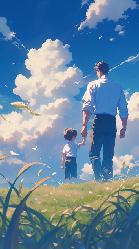 Anime Father Walking hand in Hand with Son Daughter Aesthetic (210)