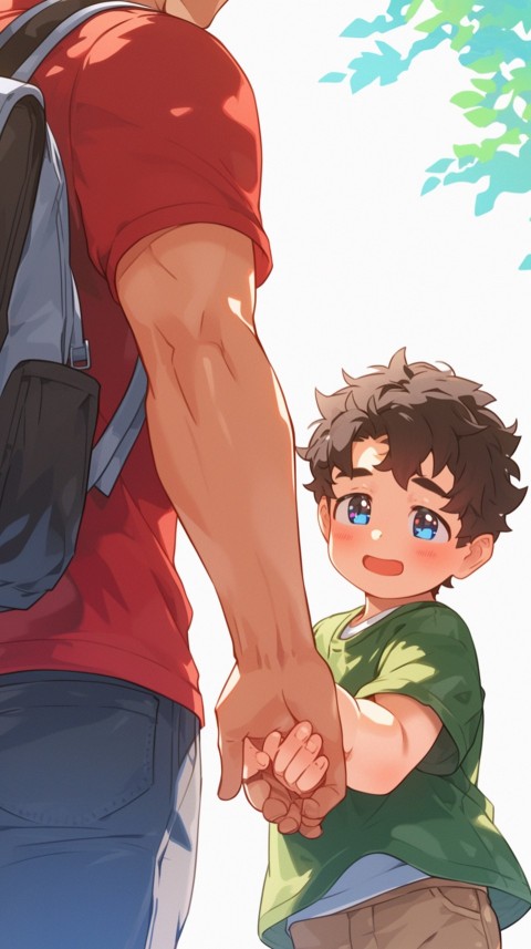 Anime Father Walking hand in Hand with Son Daughter Aesthetic (246)