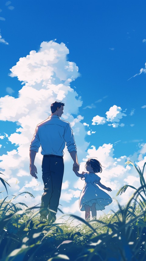 Anime Father Walking hand in Hand with Son Daughter Aesthetic (232)