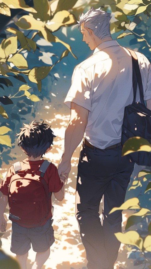 Anime Father Walking hand in Hand with Son Daughter Aesthetic (207)