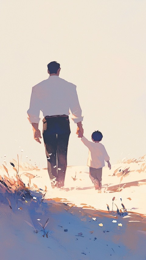 Anime Father Walking hand in Hand with Son Daughter Aesthetic (213)