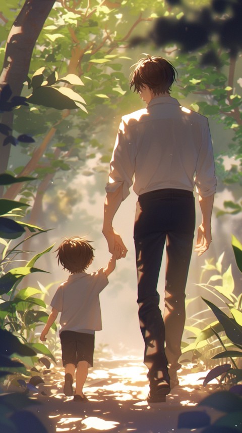 Anime Father Walking hand in Hand with Son Daughter Aesthetic (231)