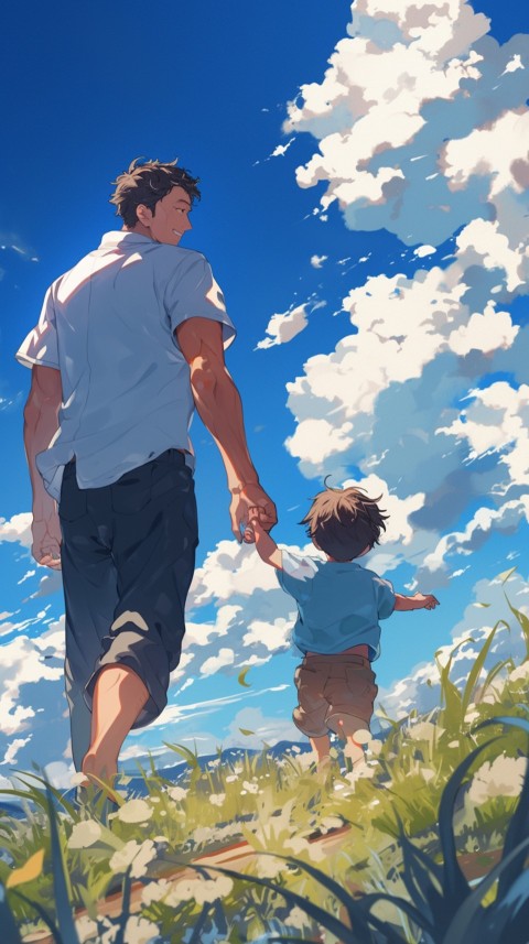 Anime Father Walking hand in Hand with Son Daughter Aesthetic (227)