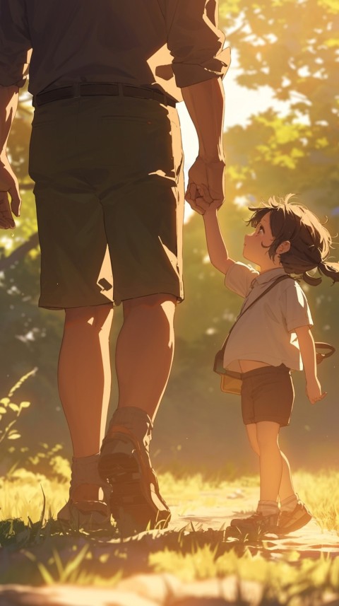 Anime Father Walking hand in Hand with Son Daughter Aesthetic (256)