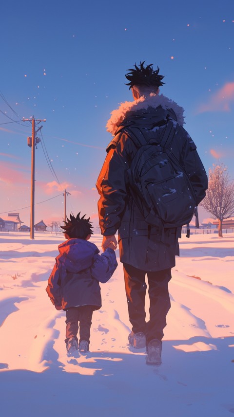 Anime Father Walking hand in Hand with Son Daughter Aesthetic (287)