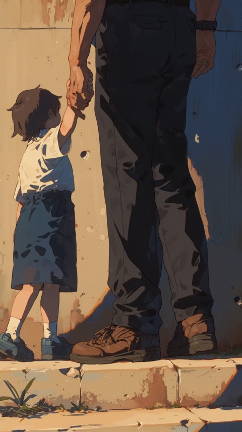 Anime Father Walking hand in Hand with Son Daughter Aesthetic (258)