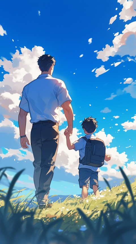 Anime Father Walking hand in Hand with Son Daughter Aesthetic (297)