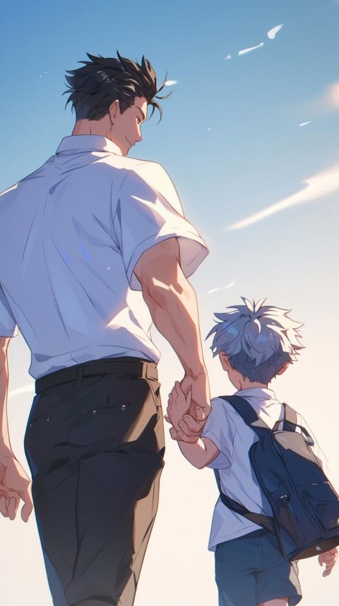 Anime Father Walking hand in Hand with Son Daughter Aesthetic (285)