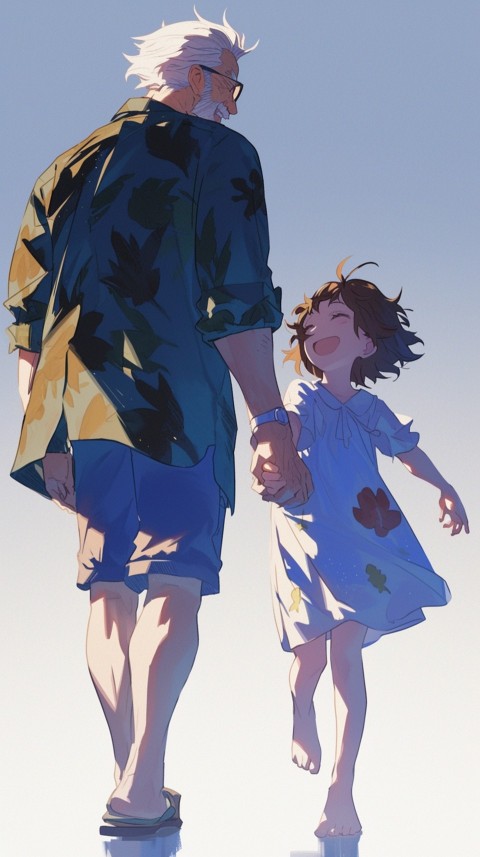 Anime Father Walking hand in Hand with Son Daughter Aesthetic (294)