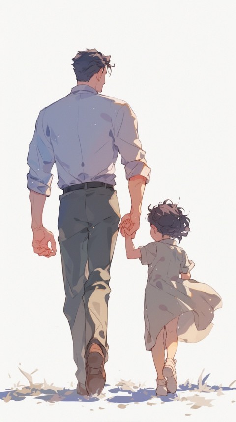 Anime Father Walking hand in Hand with Son Daughter Aesthetic (269)