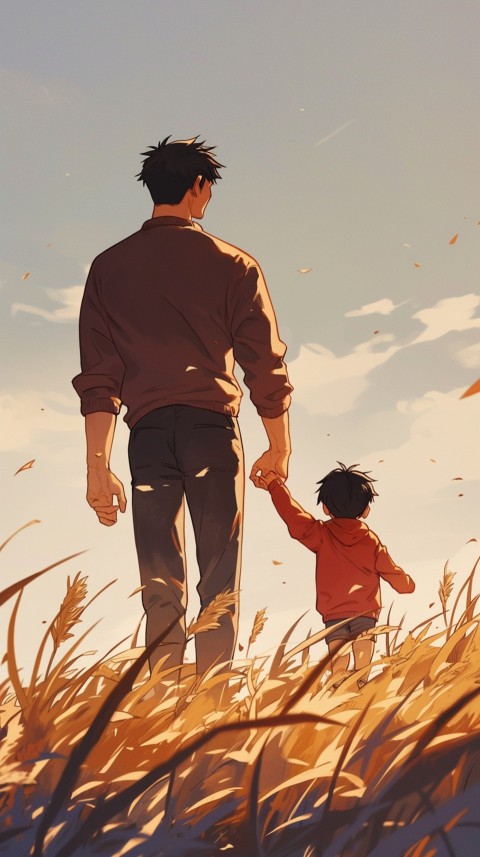 Anime Father Walking hand in Hand with Son Daughter Aesthetic (253)