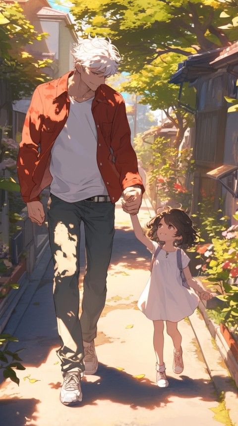 Anime Father Walking hand in Hand with Son Daughter Aesthetic (284)