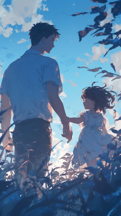 Anime Father Walking hand in Hand with Son Daughter Aesthetic (271)