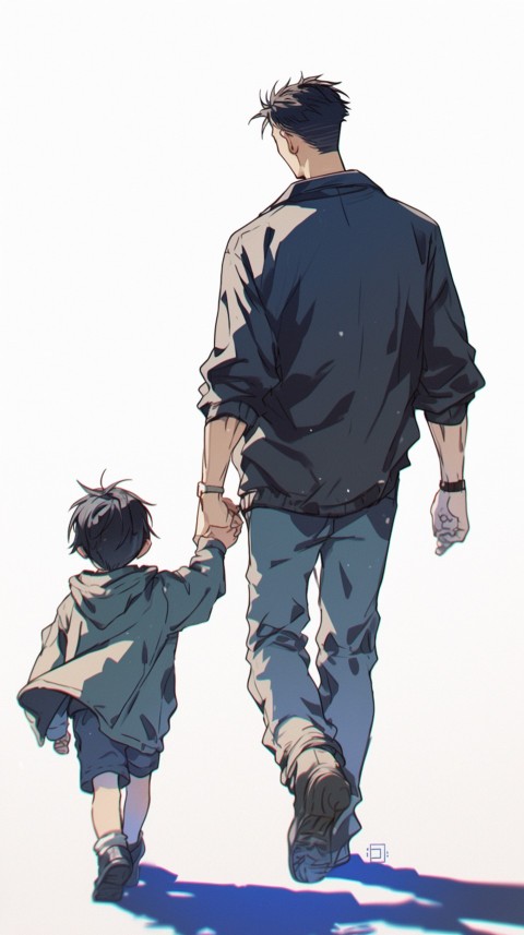 Anime Father Walking hand in Hand with Son Daughter Aesthetic (273)