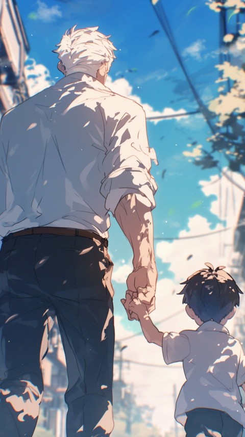 Anime Father Walking hand in Hand with Son Daughter Aesthetic (289)