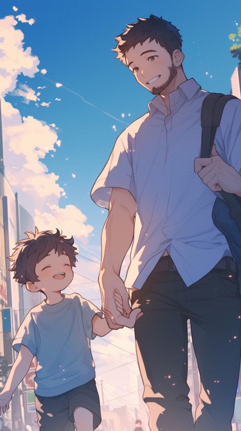 Anime Father Walking hand in Hand with Son Daughter Aesthetic (255)