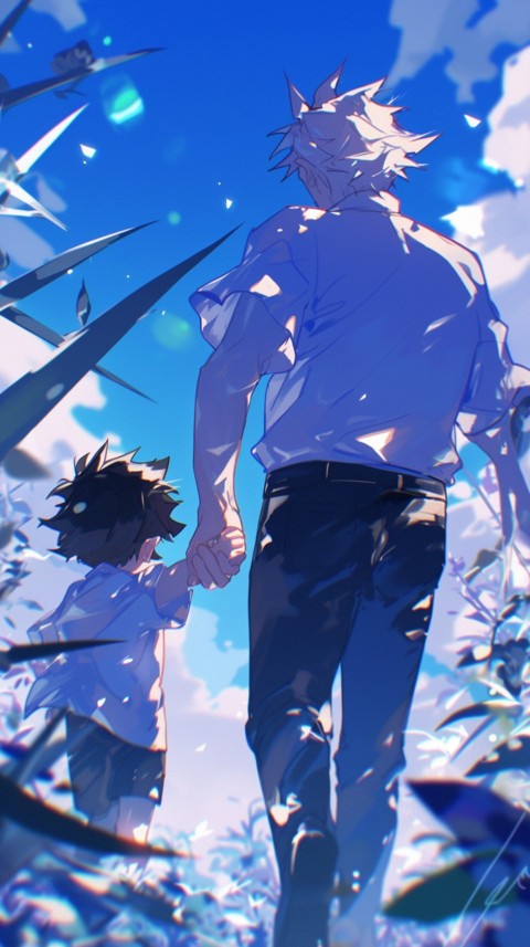 Anime Father Walking hand in Hand with Son Daughter Aesthetic (265)