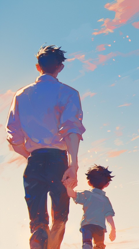 Anime Father Walking hand in Hand with Son Daughter Aesthetic (268)