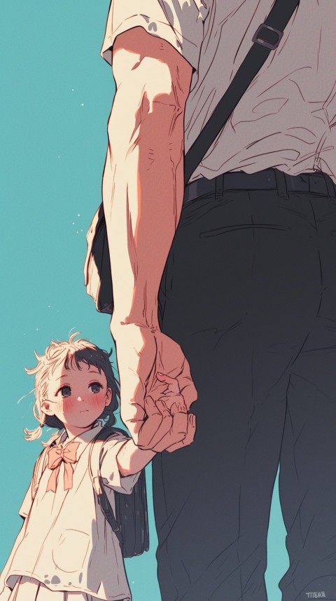 Anime Father Walking hand in Hand with Son Daughter Aesthetic (264)
