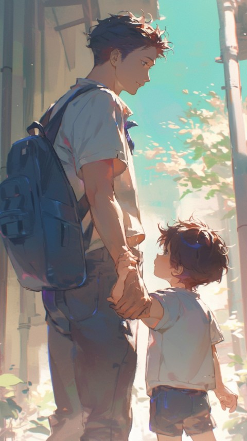 Anime Father Walking hand in Hand with Son Daughter Aesthetic (272)